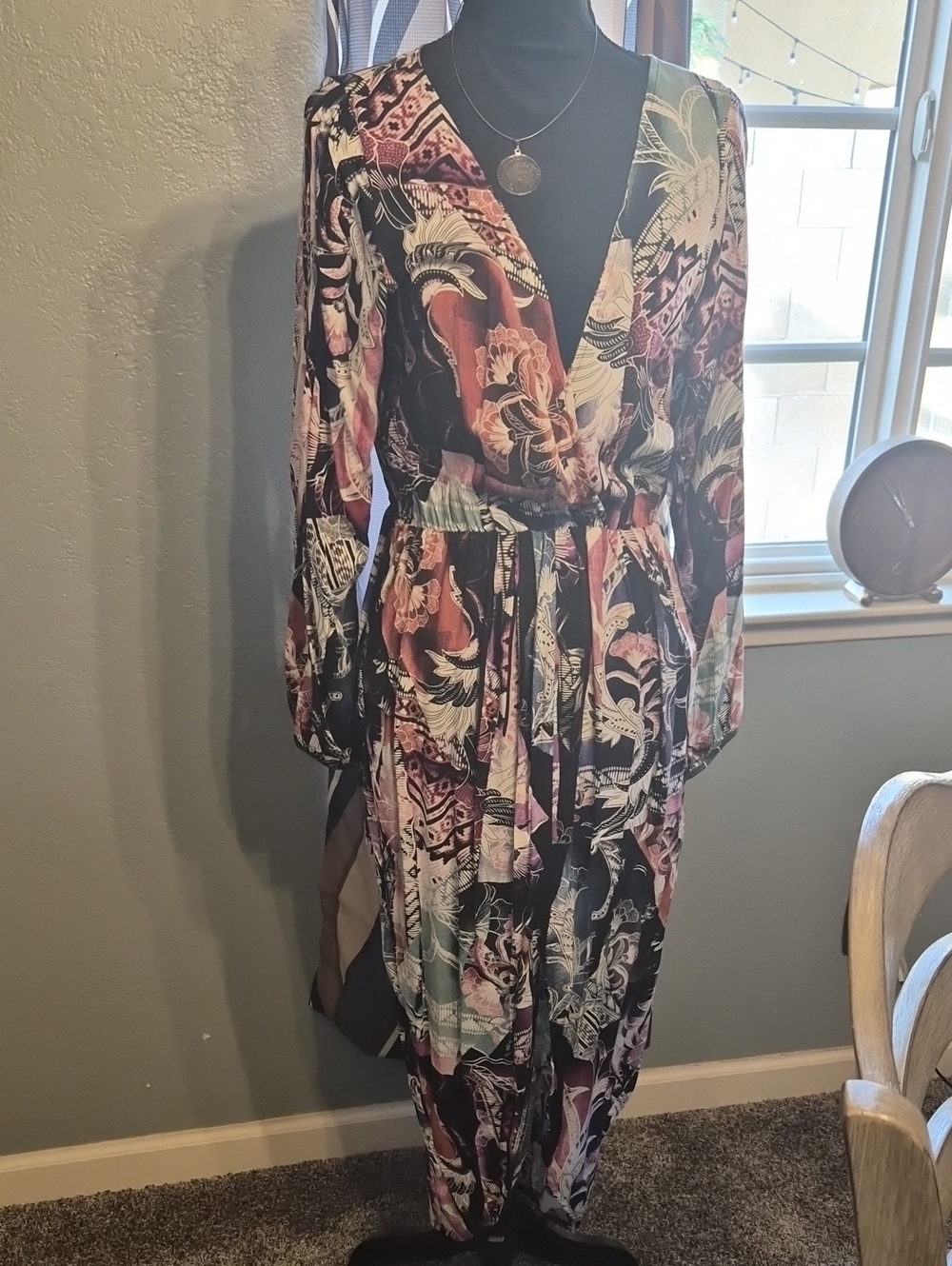 Jaase Black Wrap-Front Long Sleeve Dress with Multicolor Floral Print